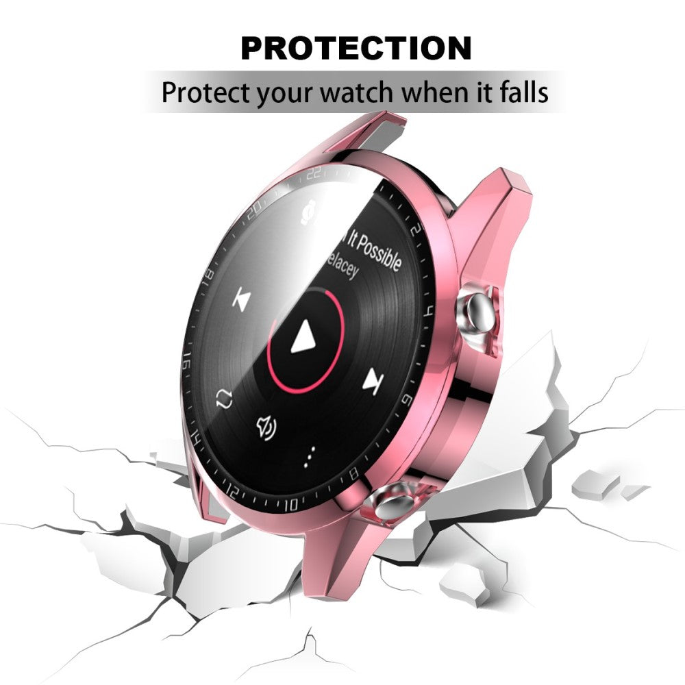 Super Pænt Huawei Watch GT 2 46mm Cover med Skærmbeskytter i Plastik og Hærdet Glas - Pink#serie_1