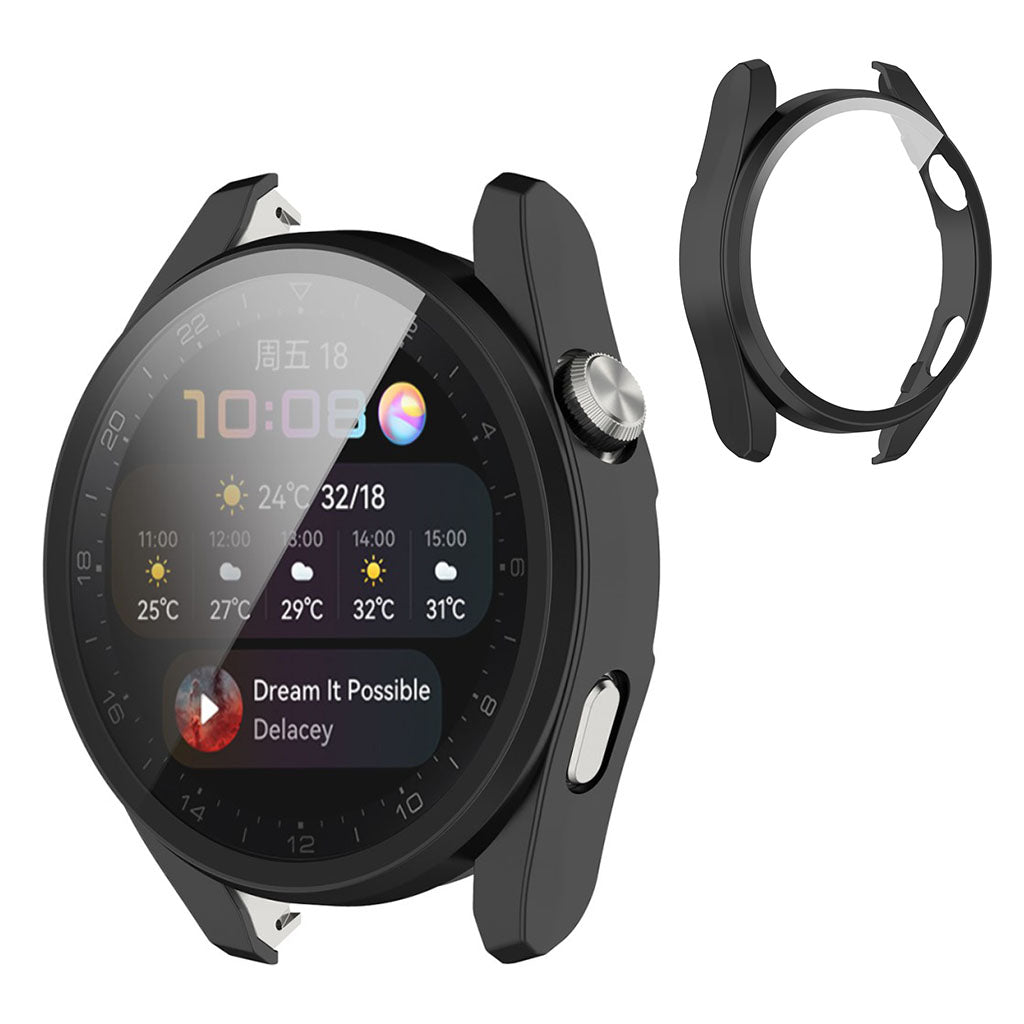 Super Godt Huawei Watch 3 Pro Cover med Skรฆrmbeskytter i Silikone og Hรฆrdet Glas - Sort#serie_1