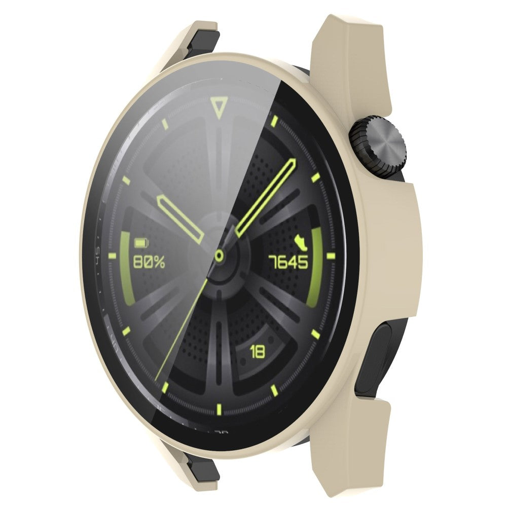 Super Fint Huawei Watch GT 3 (42mm) Cover med Skærmbeskytter i Silikone og Hærdet Glas - Beige#serie_5