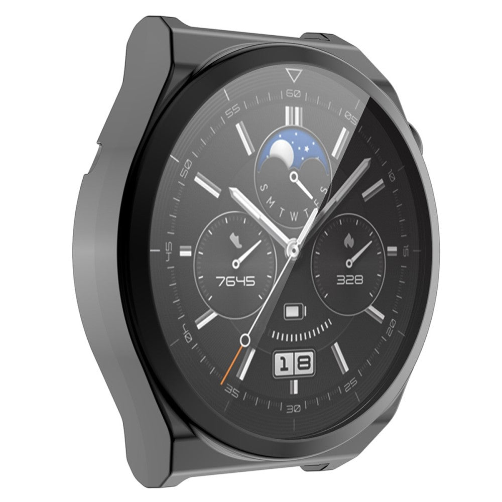 Vildt Fed Huawei Watch GT 3 Pro 46mm Cover med Skรฆrmbeskytter i Silikone og Hรฆrdet Glas - Sort#serie_1