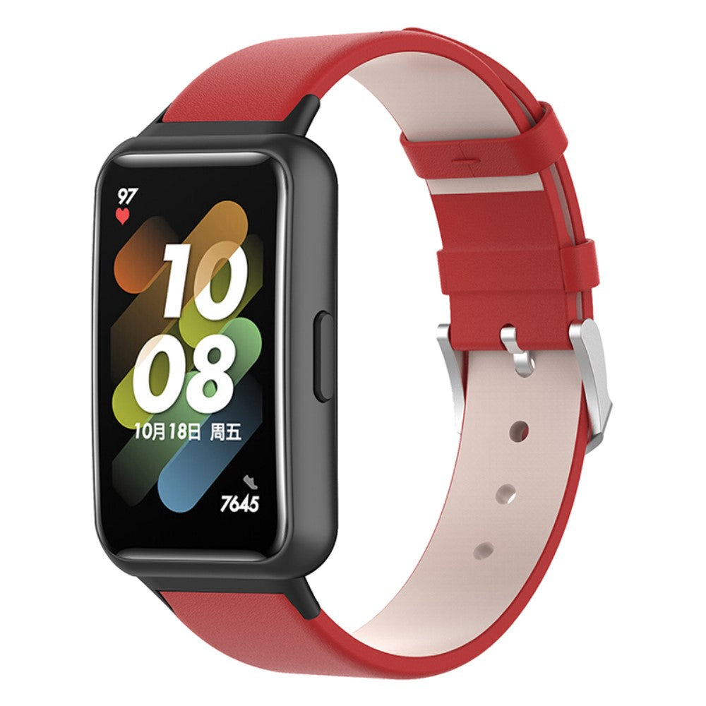 Slidstรฆrk Huawei Band 7 รgte lรฆder Rem - Rรธd#serie_1