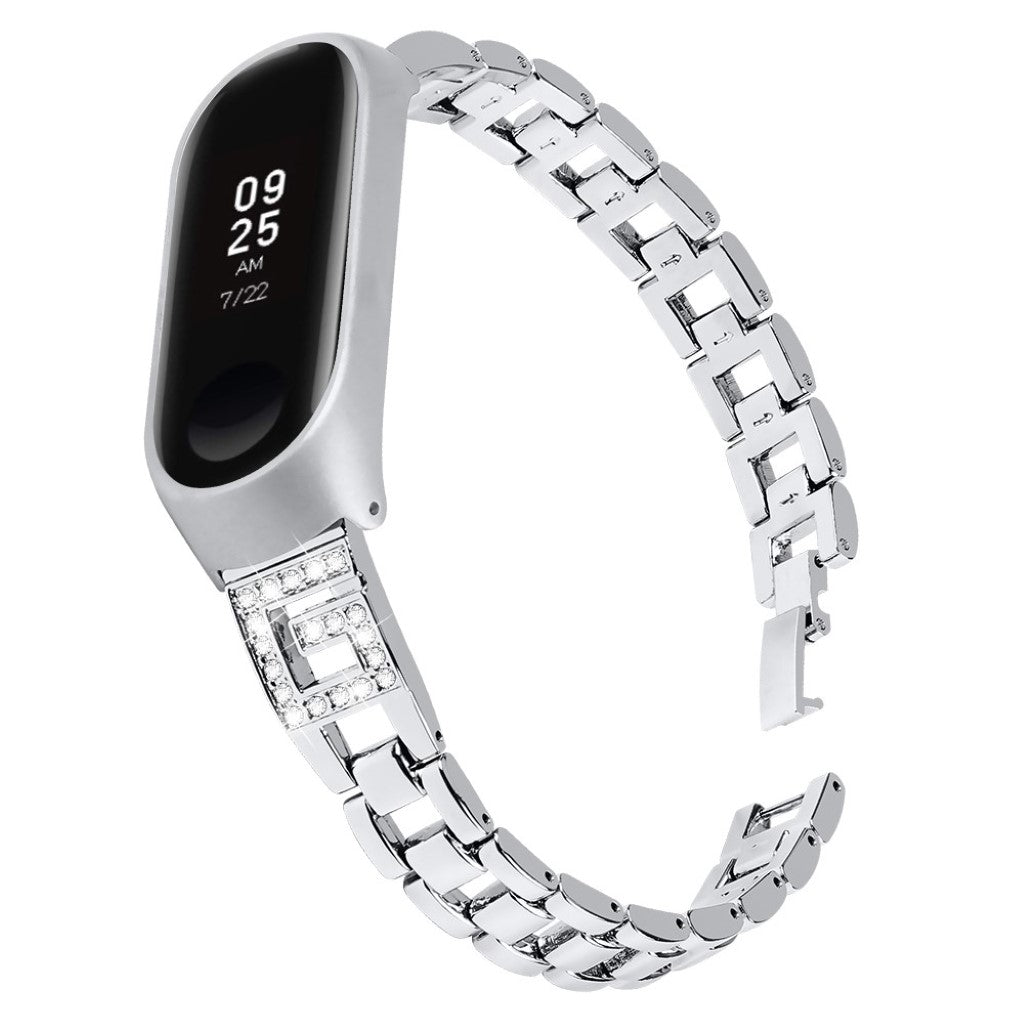 Xiaomi Mi Band 3 / Xiaomi Mi Smart Band 4 Metal og Rhinsten Rem - Sølv#serie_2