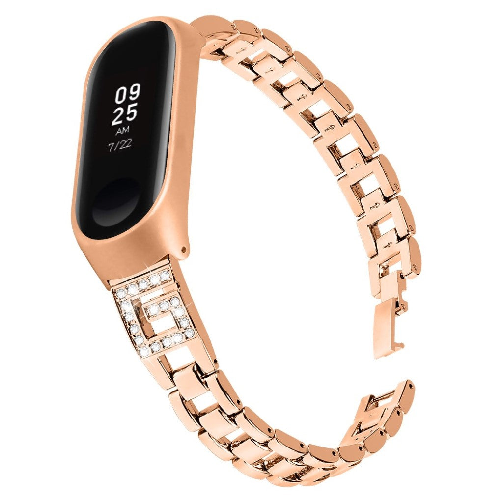 Xiaomi Mi Band 3 / Xiaomi Mi Smart Band 4 Metal og Rhinsten Rem - Pink#serie_3