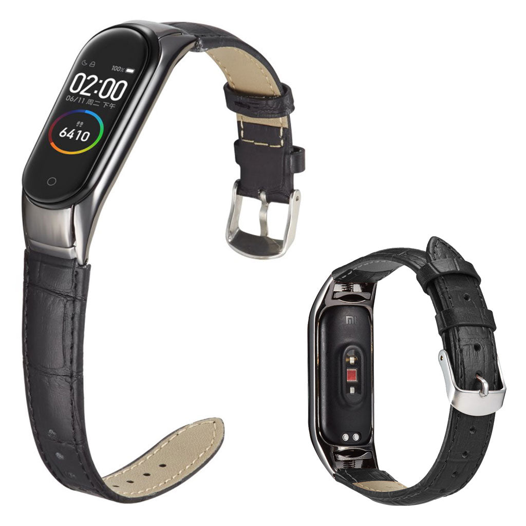 Xiaomi Mi Band 3 / Xiaomi Mi Smart Band 4 Ægte læder Rem - Sort#serie_2