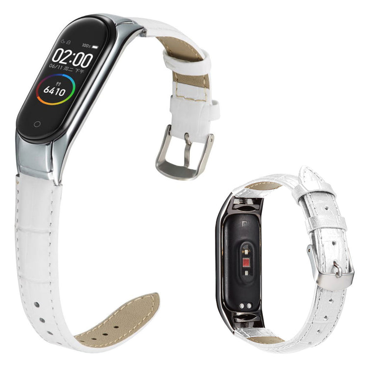 Xiaomi Mi Band 3 / Xiaomi Mi Smart Band 4 Ægte læder Rem - Hvid#serie_3