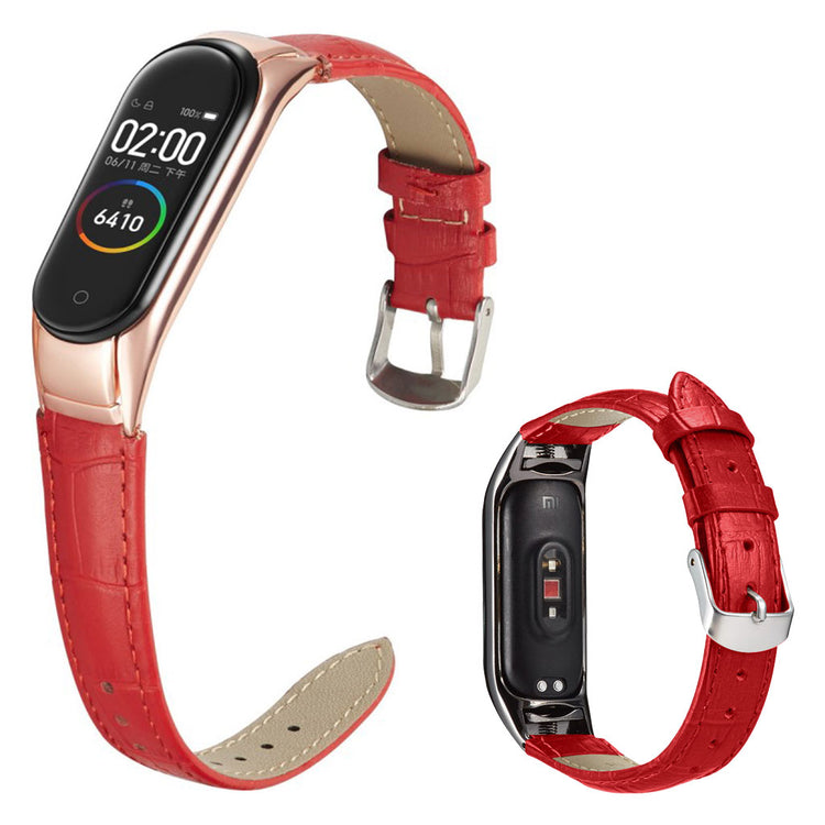 Xiaomi Mi Band 3 / Xiaomi Mi Smart Band 4 Ægte læder Rem - Rød#serie_4