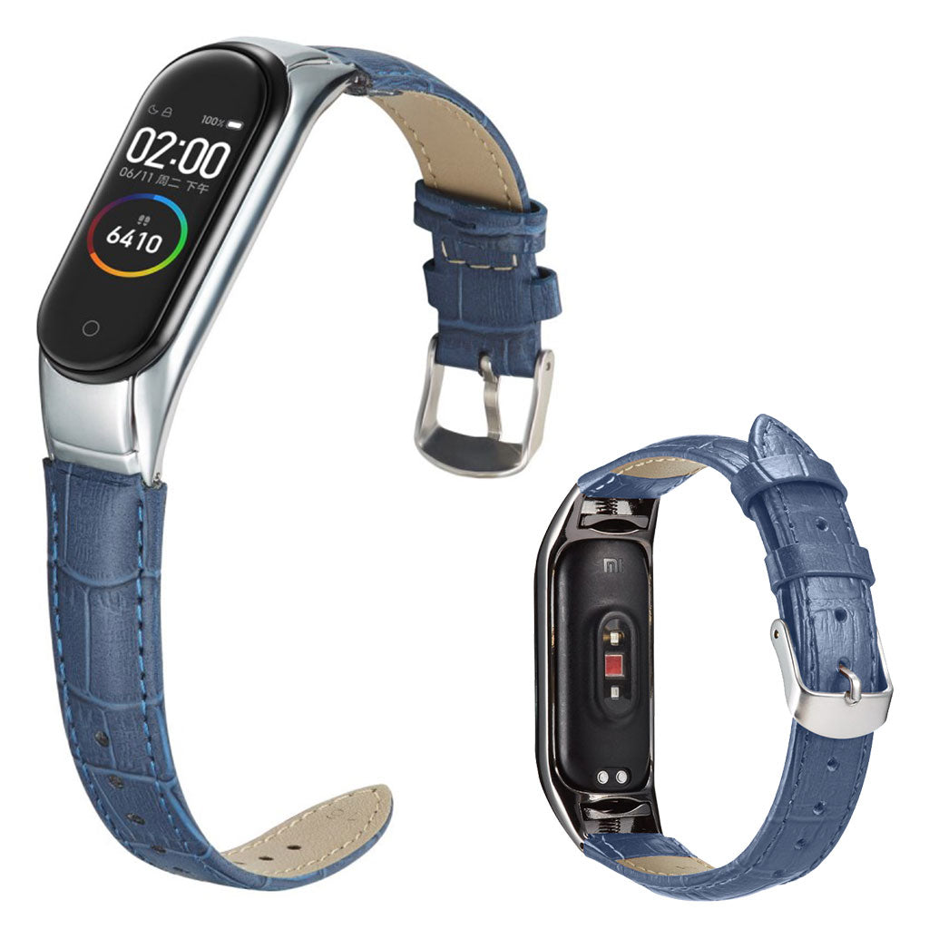 Xiaomi Mi Band 3 / Xiaomi Mi Smart Band 4 Ægte læder Rem - Blå#serie_6