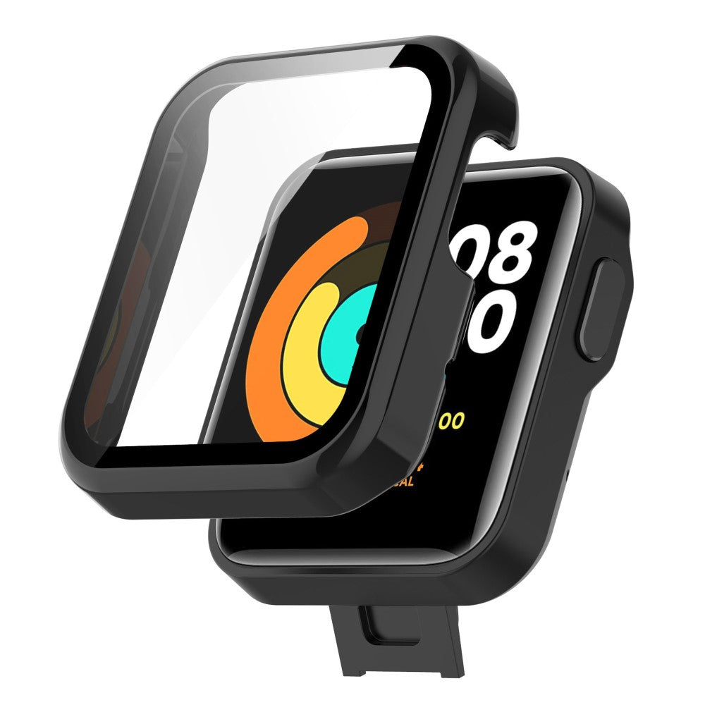 Super Fed Xiaomi Mi Watch Lite / Xiaomi Redmi Watch Cover med Skรฆrmbeskytter i Plastik og Hรฆrdet Glas - Sort#serie_1