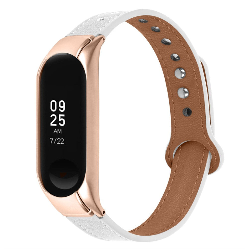 Xiaomi Mi Smart Band 6 / Xiaomi Mi Band 5 Ægte læder Urrem - Hvid#serie_1
