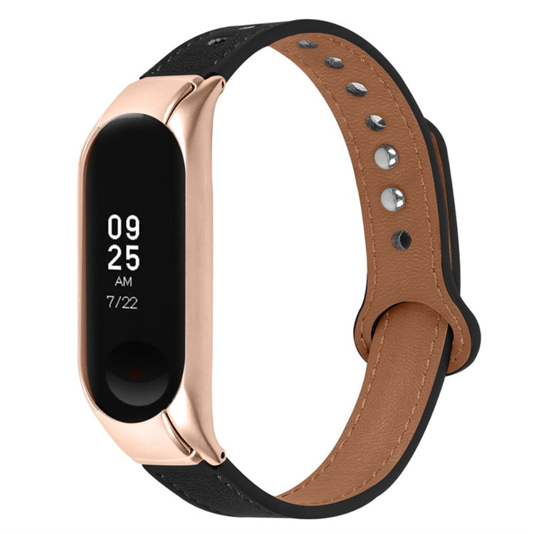 Xiaomi Mi Smart Band 6 / Xiaomi Mi Band 5 Ægte læder Urrem - Sort#serie_2