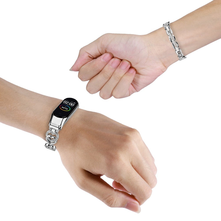 Xiaomi Mi Smart Band 6 / Xiaomi Mi Band 5 Metal og Rhinsten Rem - Sølv#serie_2