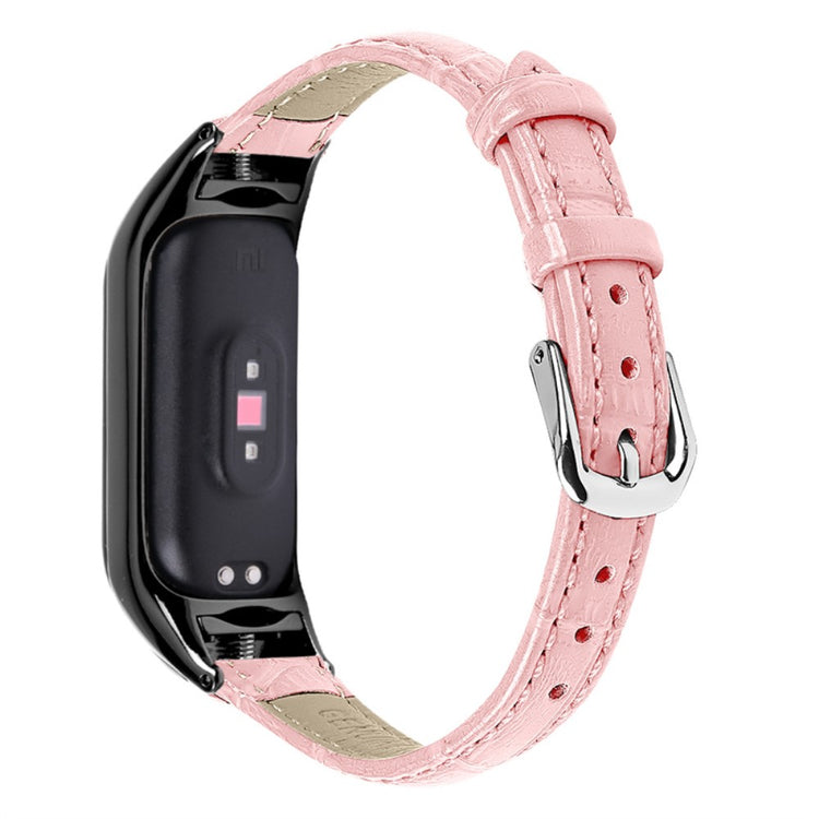 Kønt Xiaomi Mi Band 7 Ægte læder Urrem - Pink#serie_2