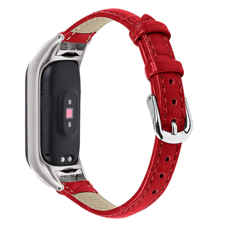 Mega slidstærk Xiaomi Mi Band 7 Ægte læder Rem - Rød#serie_4