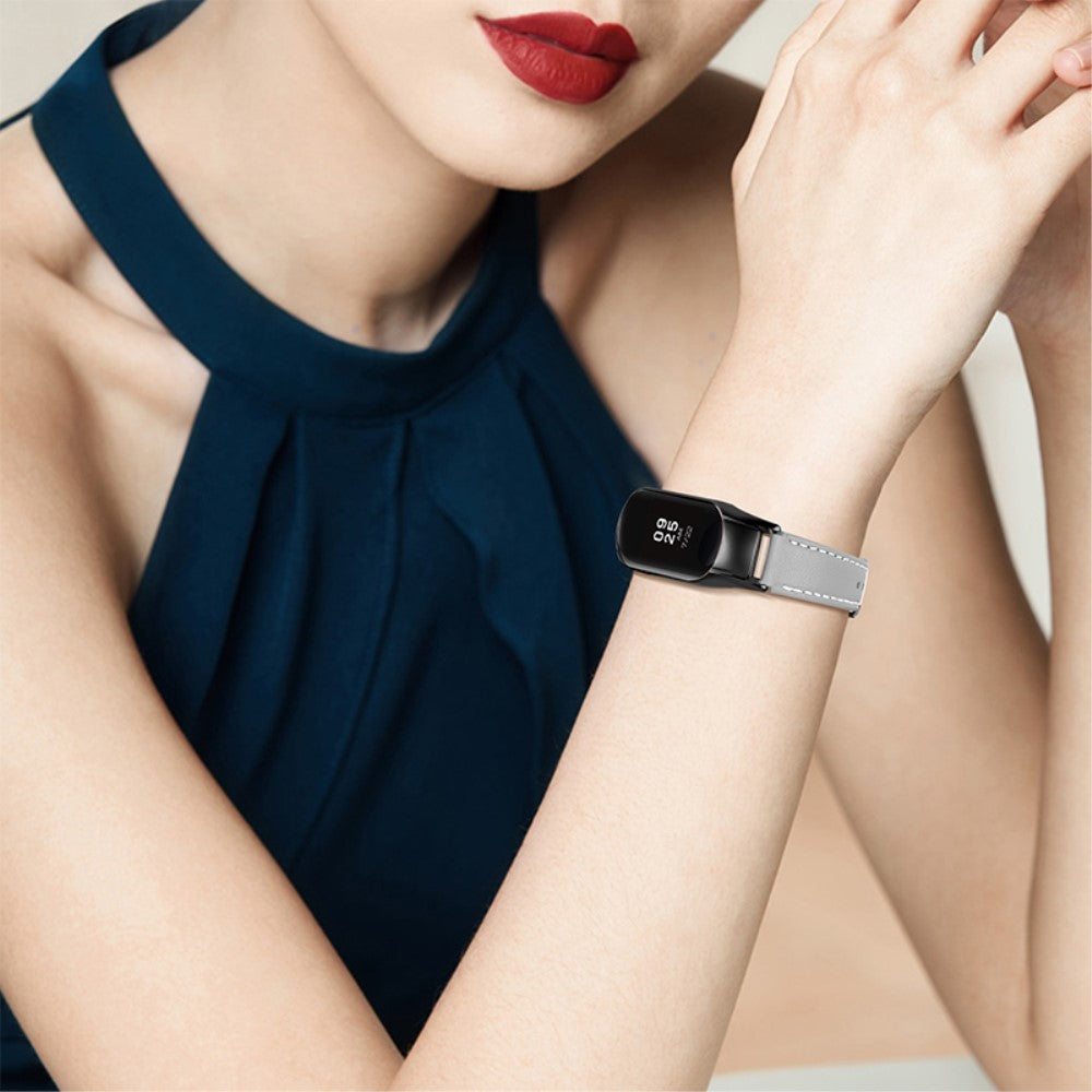 Super fint Xiaomi Mi Band 7 Ægte læder Urrem - Sølv#serie_6