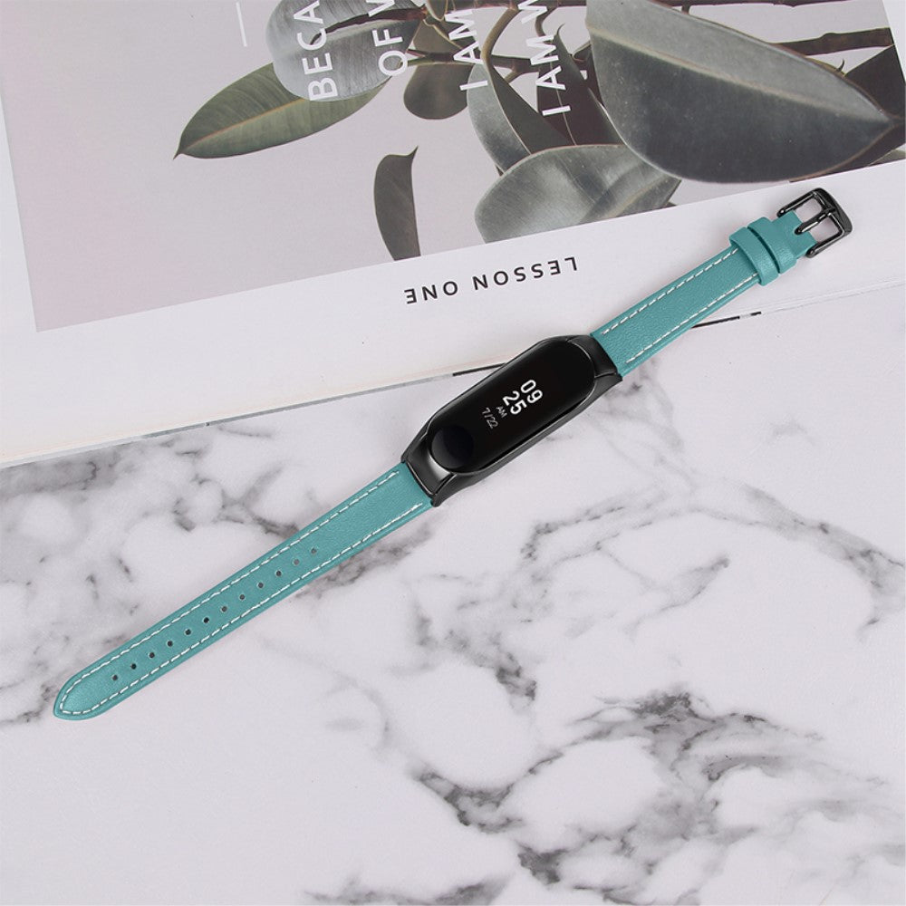 Super fint Xiaomi Mi Band 7 Ægte læder Urrem - Blå#serie_8