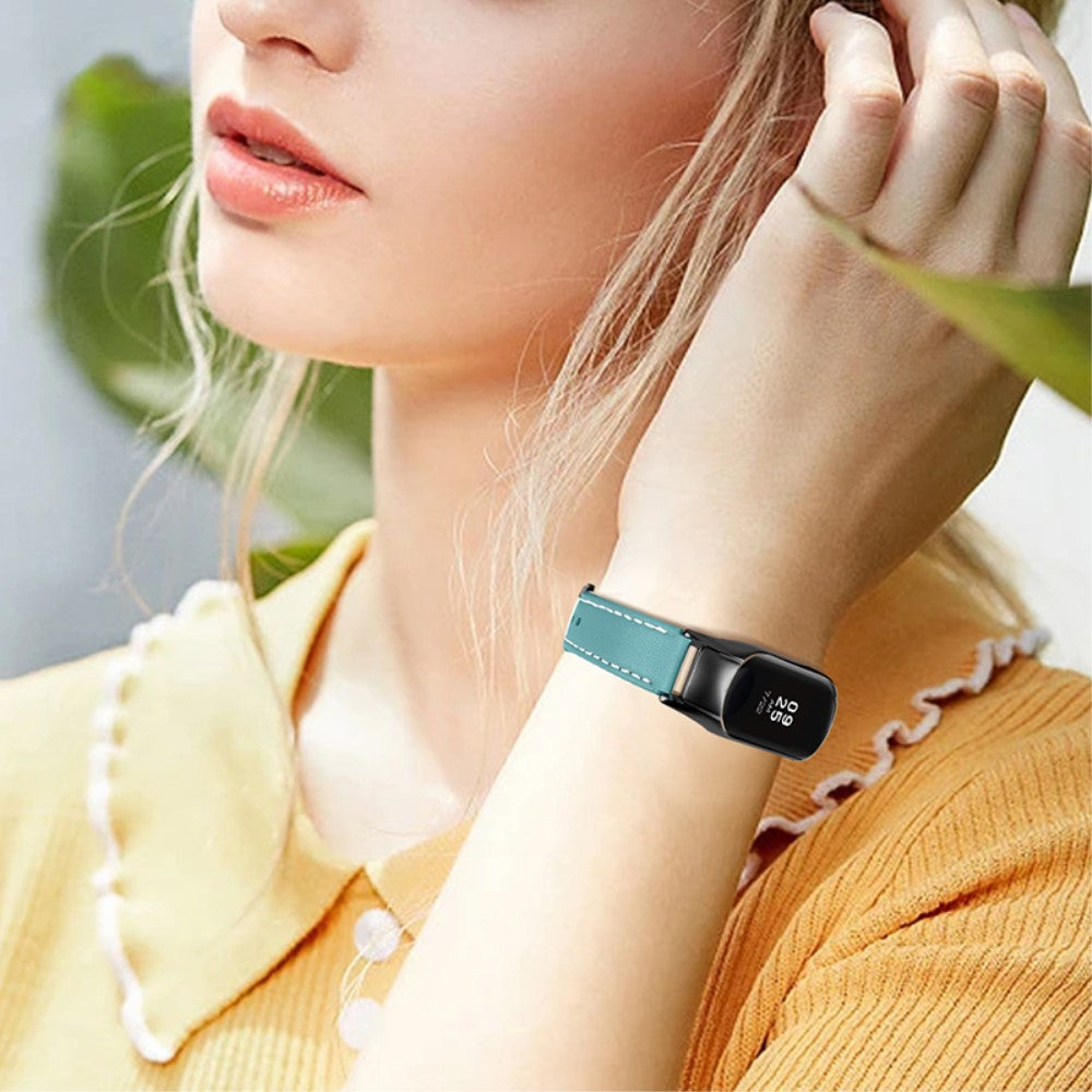 Super fint Xiaomi Mi Band 7 Ægte læder Urrem - Blå#serie_8