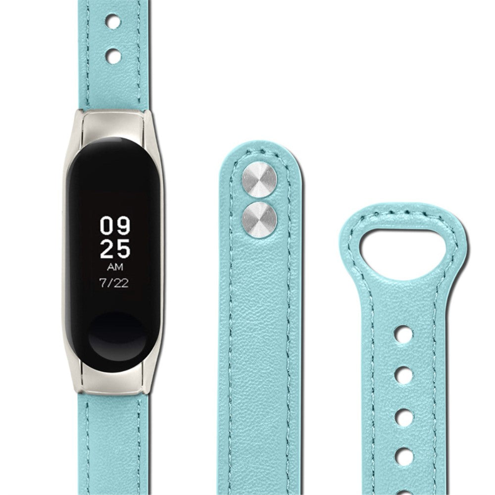 Glimrende Xiaomi Mi Band 7 Ægte læder Urrem - Blå#serie_10
