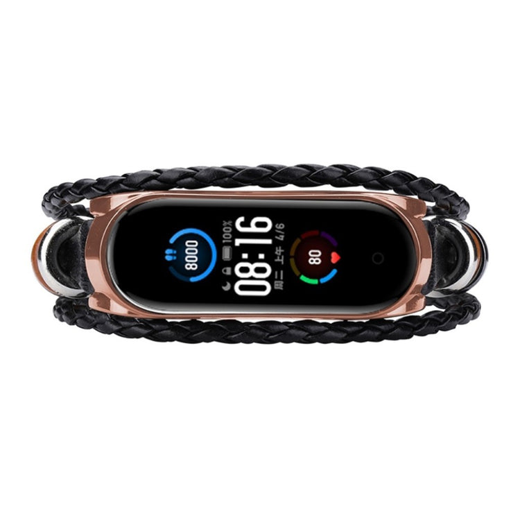 Vildt hårdfør Xiaomi Mi Band 5 Ægte læder og Metal Rem - Sort#serie_6