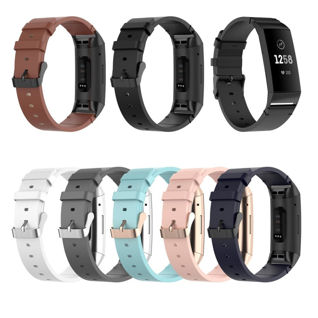 Mega kønt Fitbit Charge 4 / Fitbit Charge 3 Ægte læder Rem - Sort#serie_1