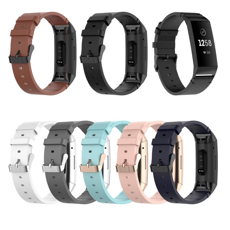 Mega kønt Fitbit Charge 4 / Fitbit Charge 3 Ægte læder Rem - Sort#serie_1