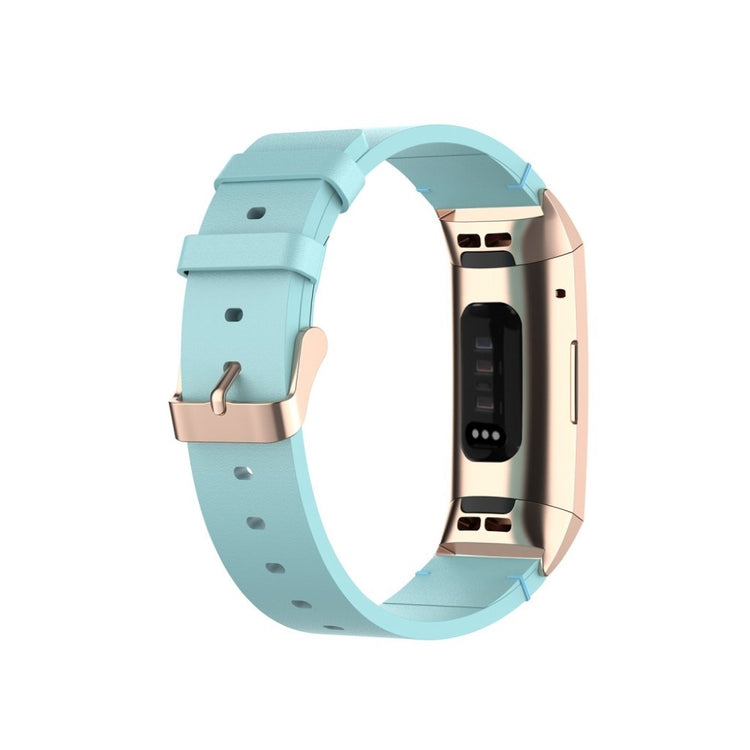 Mega kønt Fitbit Charge 4 / Fitbit Charge 3 Ægte læder Rem - Blå#serie_5