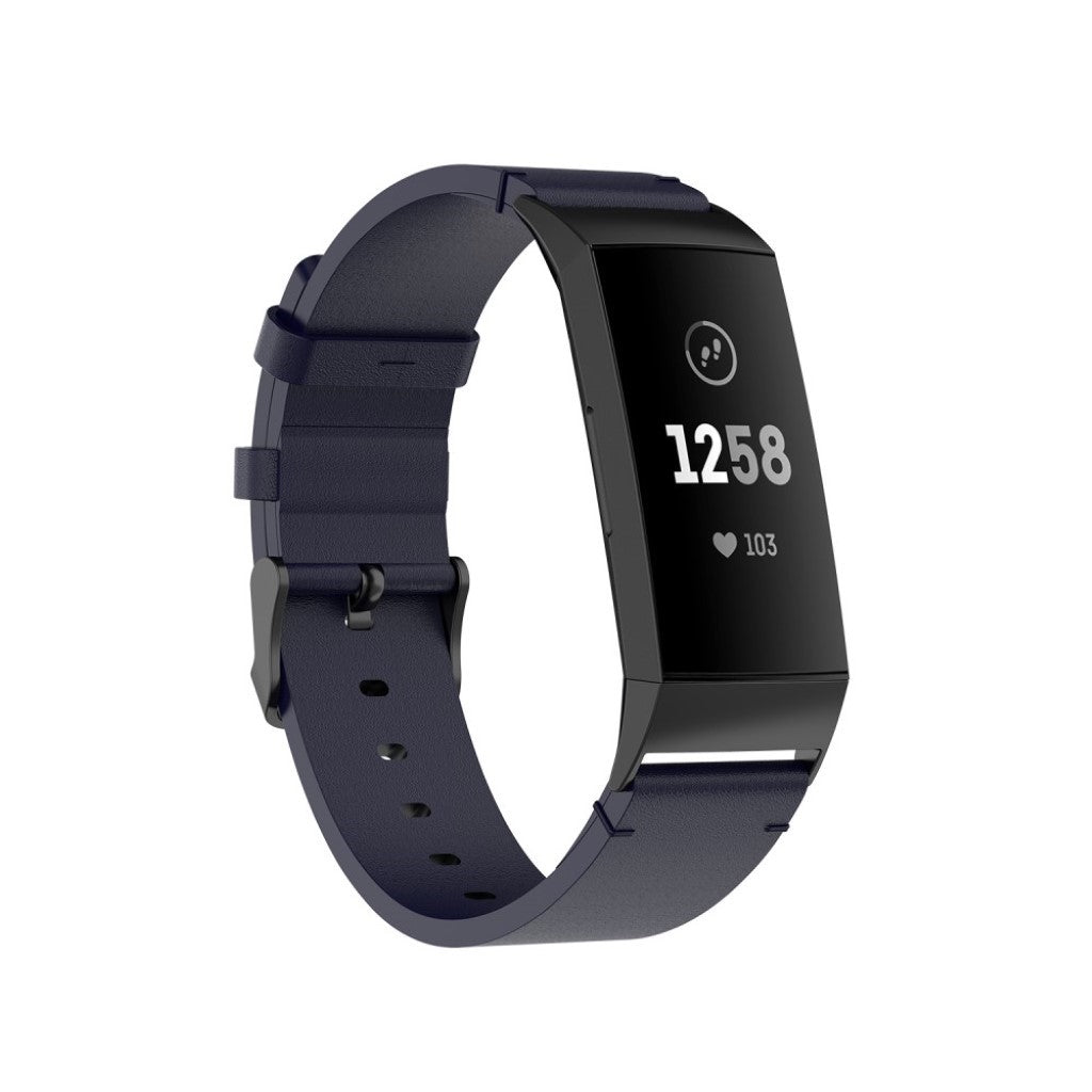Mega kønt Fitbit Charge 4 / Fitbit Charge 3 Ægte læder Rem - Blå#serie_6