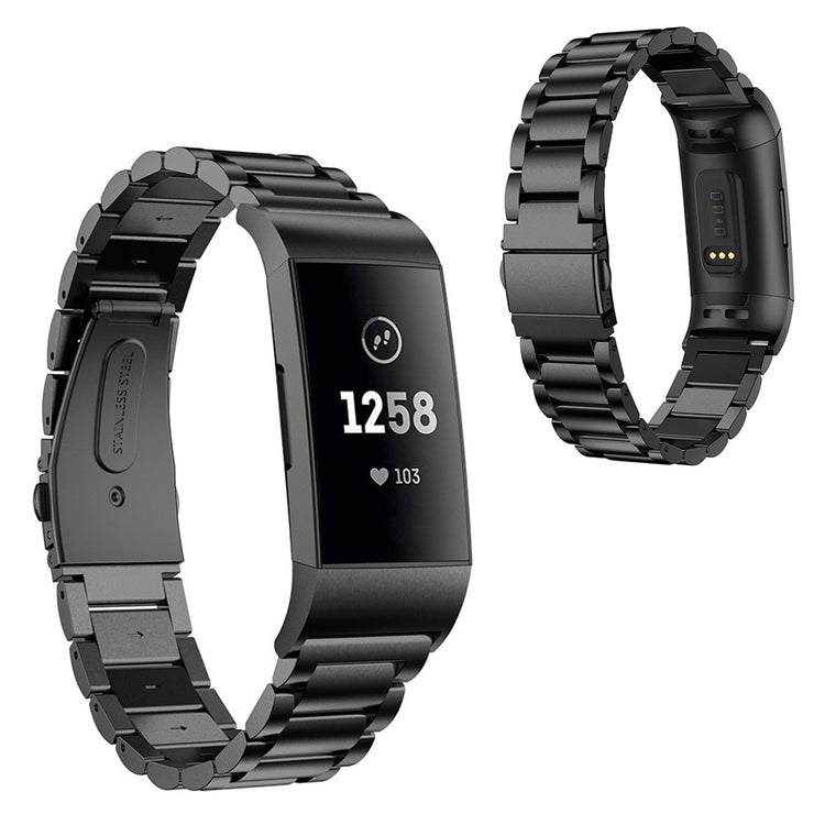 Mega fint Fitbit Charge 4 / Fitbit Charge 3 Metal Rem - Sort#serie_1