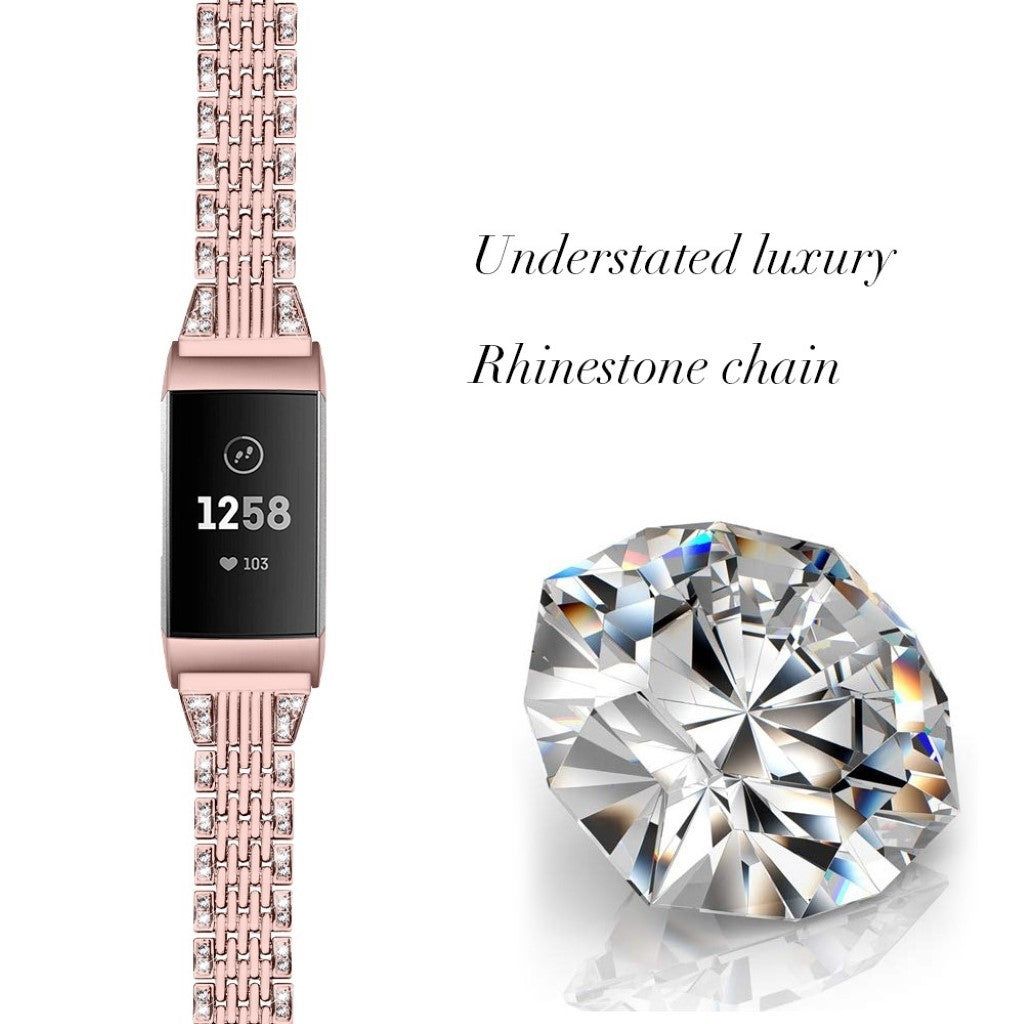 Fed Fitbit Charge 4 / Fitbit Charge 3 Metal og Rhinsten Rem - Pink#serie_3