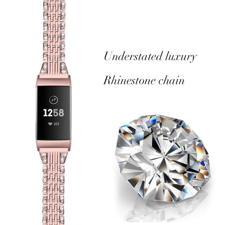 Fed Fitbit Charge 4 / Fitbit Charge 3 Metal og Rhinsten Rem - Pink#serie_3