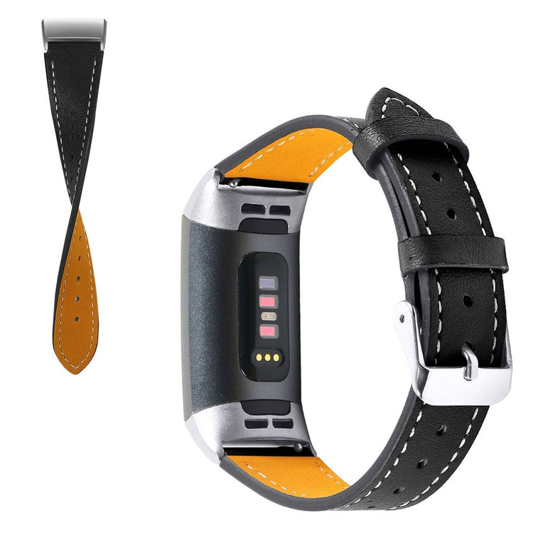 Tidsløst Fitbit Charge 4 / Fitbit Charge 3 Ægte læder Rem - Sort#serie_1