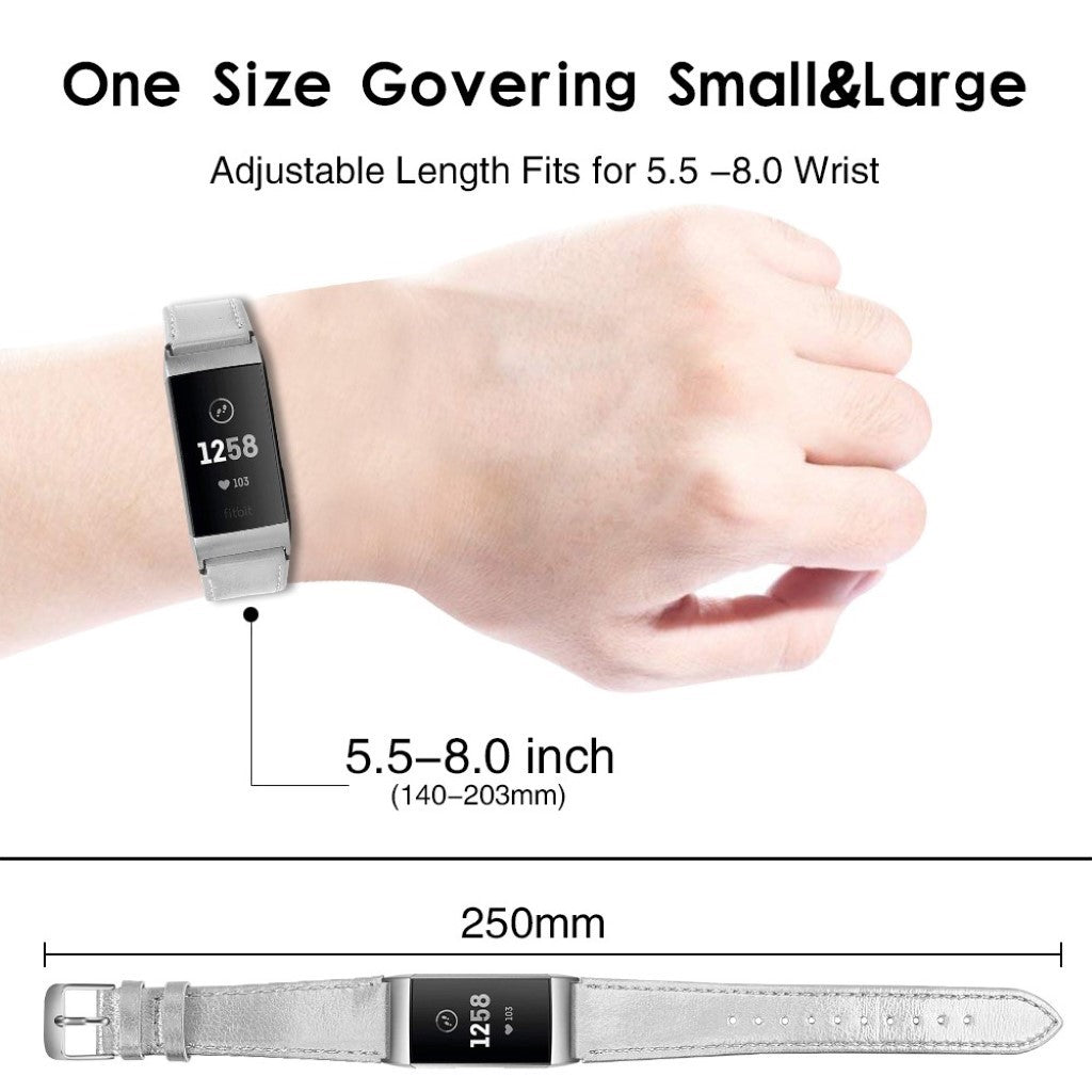Tidsløst Fitbit Charge 4 / Fitbit Charge 3 Ægte læder Rem - Sølv#serie_10