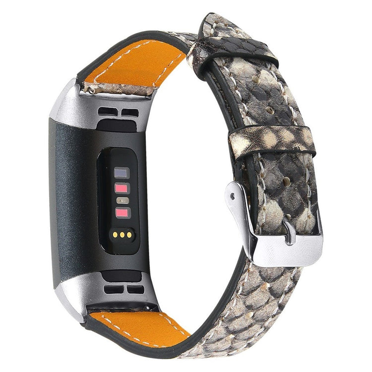 Tidsløst Fitbit Charge 4 / Fitbit Charge 3 Ægte læder Rem - Sølv#serie_13