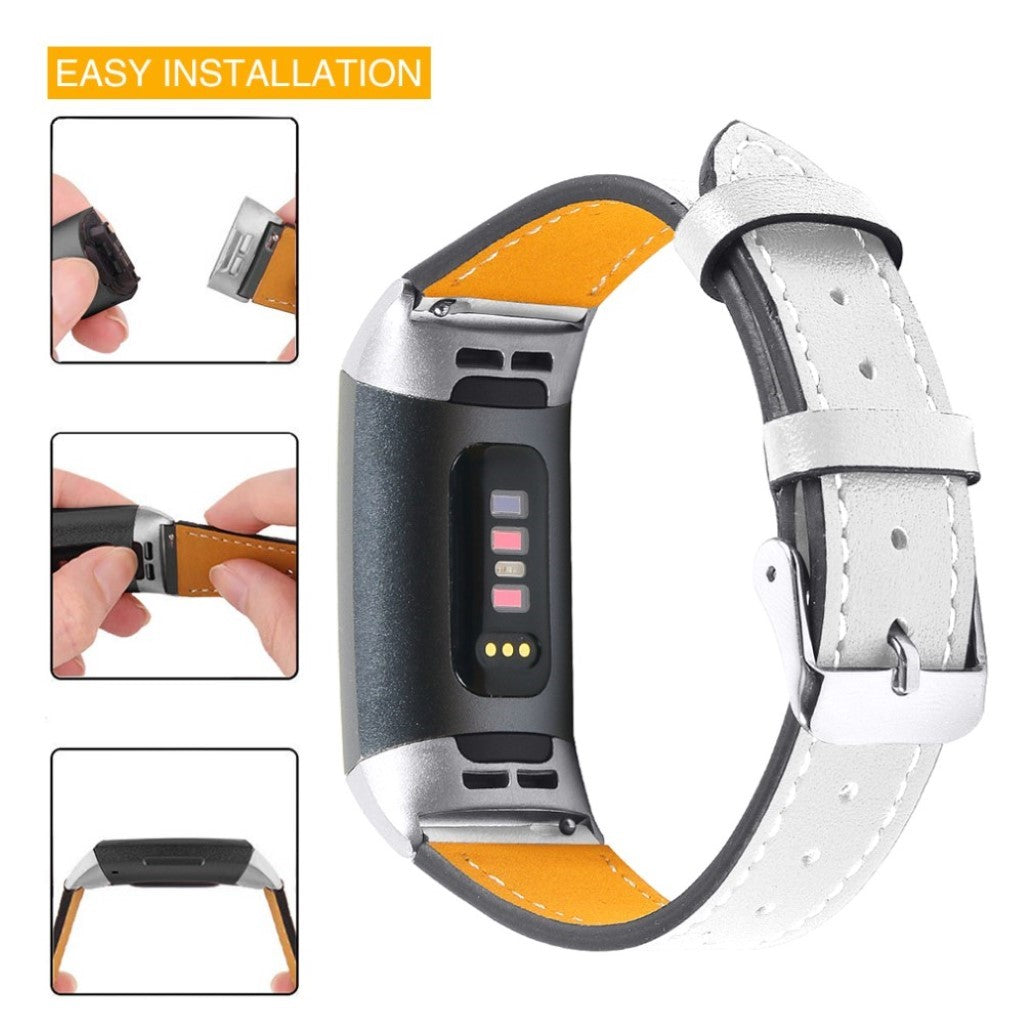 Tidsløst Fitbit Charge 4 / Fitbit Charge 3 Ægte læder Rem - Hvid#serie_2