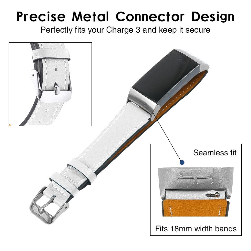Tidsløst Fitbit Charge 4 / Fitbit Charge 3 Ægte læder Rem - Hvid#serie_2