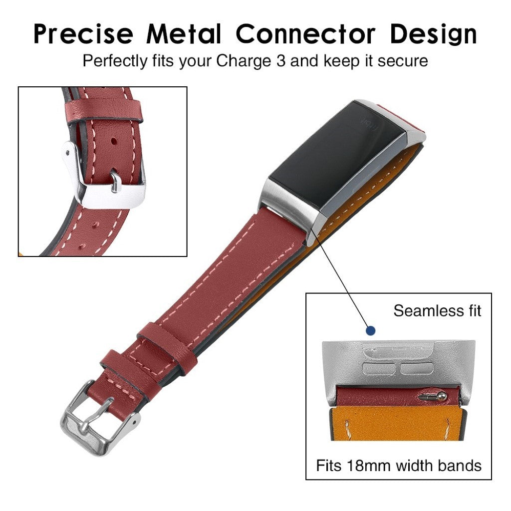 Tidsløst Fitbit Charge 4 / Fitbit Charge 3 Ægte læder Rem - Rød#serie_5