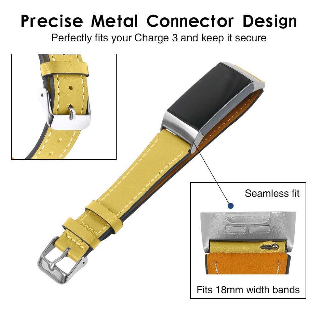 Tidsløst Fitbit Charge 4 / Fitbit Charge 3 Ægte læder Rem - Gul#serie_6