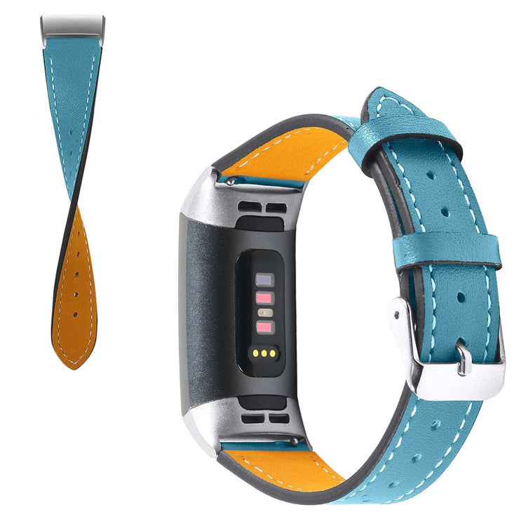 Tidsløst Fitbit Charge 4 / Fitbit Charge 3 Ægte læder Rem - Blå#serie_8