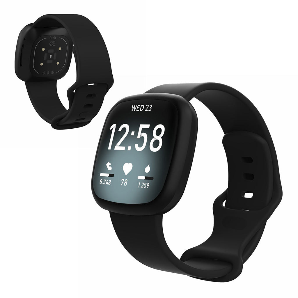 Helt vildt kรธnt Fitbit Versa 3 / Fitbit Sense Silikone Rem - Stรธrrelse: S - Sort#serie_1