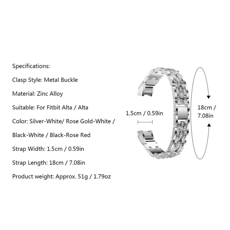 Vildt pænt Fitbit Alta Metal og Rhinsten Rem - Sort#serie_1