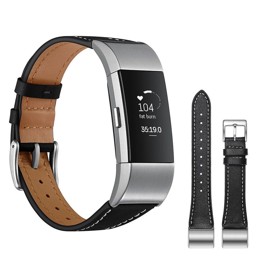 Helt vildt fint Fitbit Charge 2 รgte lรฆder Rem - Sort#serie_1
