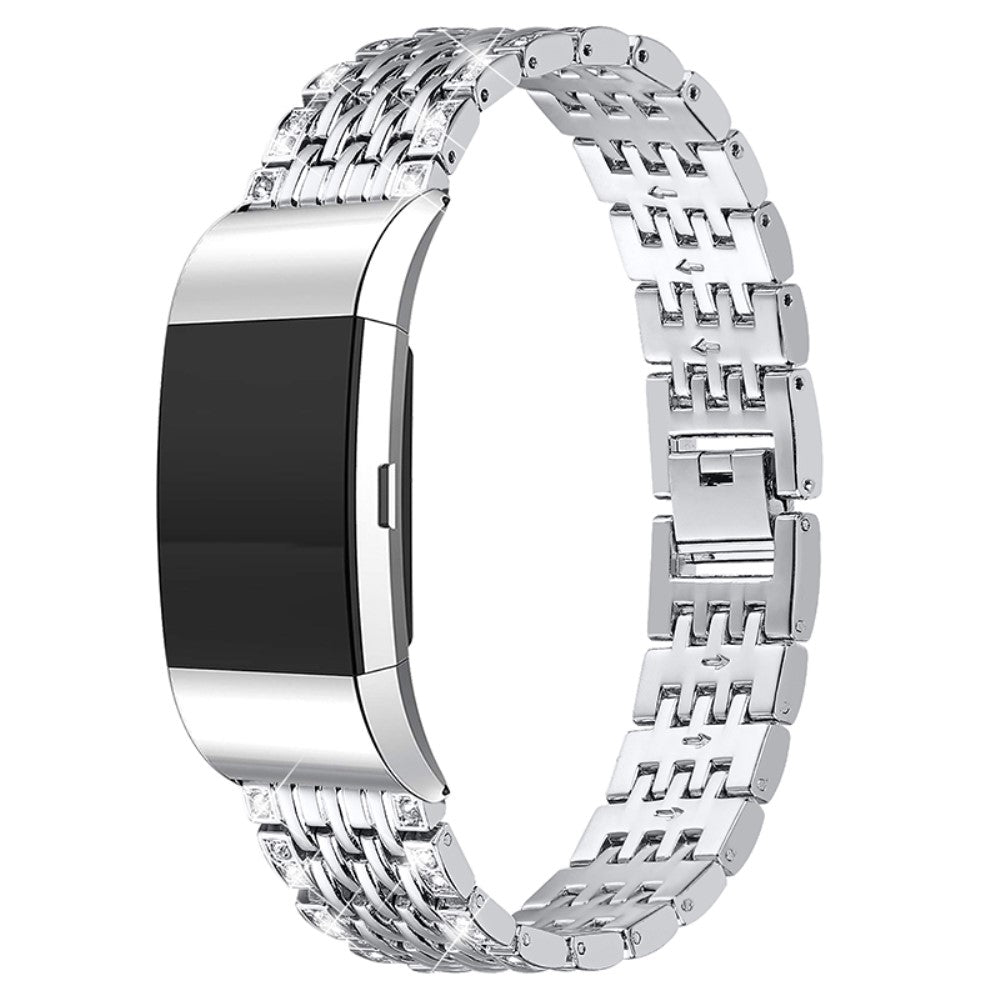 Super holdbart Fitbit Charge 2 Metal og Rhinsten Rem - Sรธlv#serie_102