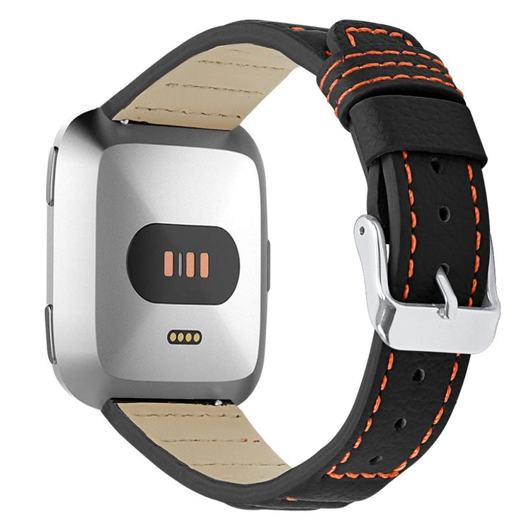 Kønt Fitbit Versa Lite Ægte læder Rem - Sort#serie_1