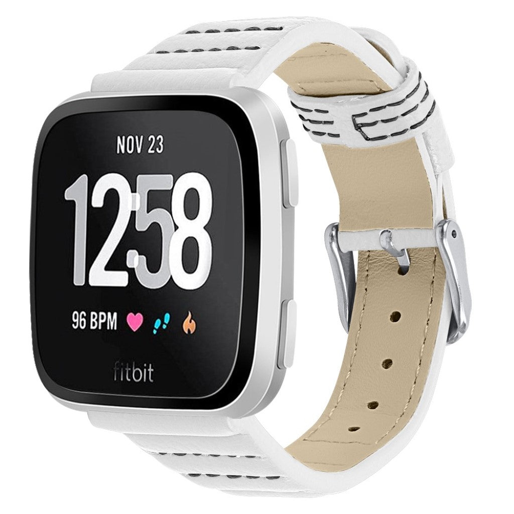 Kønt Fitbit Versa Lite Ægte læder Rem - Hvid#serie_2
