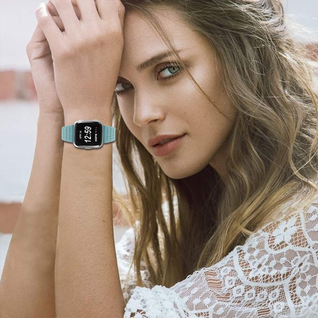 Kønt Fitbit Versa Lite Ægte læder Rem - Grøn#serie_3