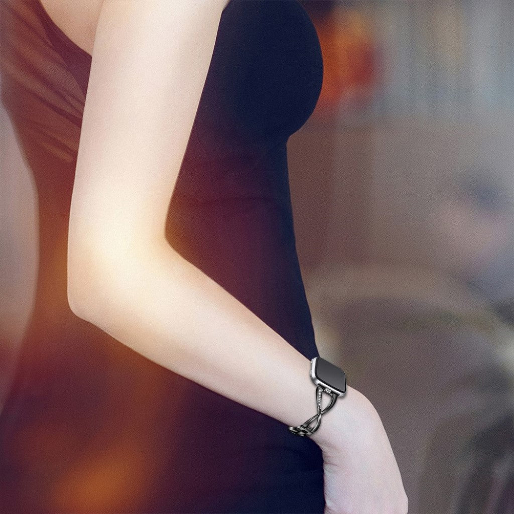 Vildt flot Fitbit Versa Lite Metal og Rhinsten Rem - Sort#serie_1