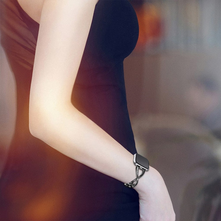 Vildt flot Fitbit Versa Lite Metal og Rhinsten Rem - Sort#serie_1