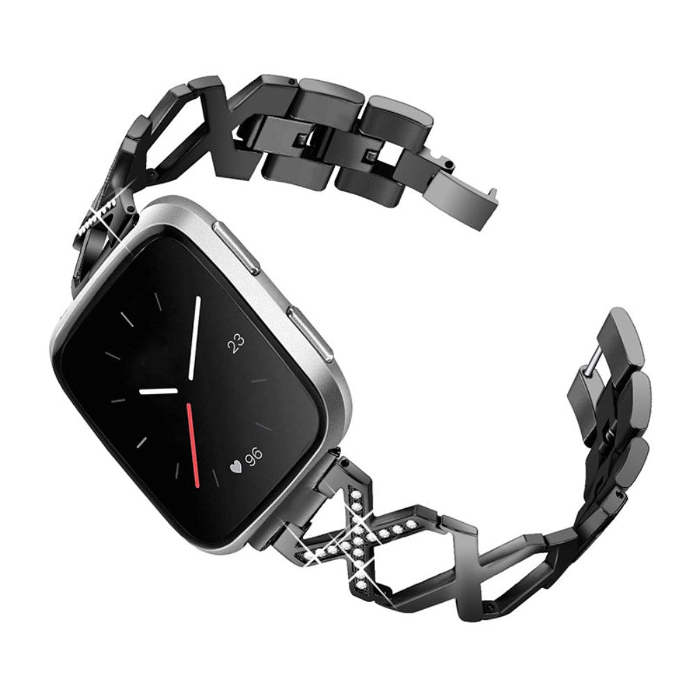 Fitbit Versa 2 / Fitbit Versa Lite Metal og Rhinsten Rem - Sort#serie_3