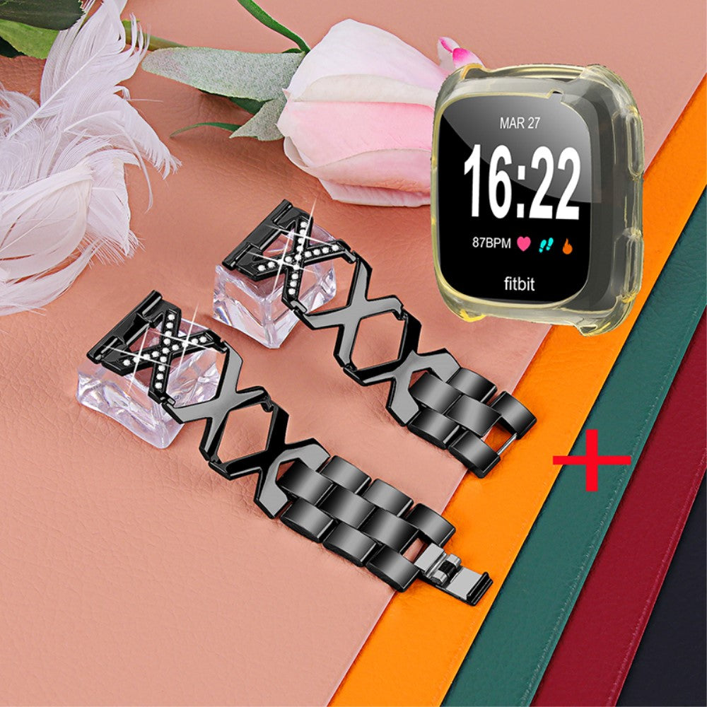 Fitbit Versa 2 / Fitbit Versa Lite Metal Rem med Cover - Sort#serie_2