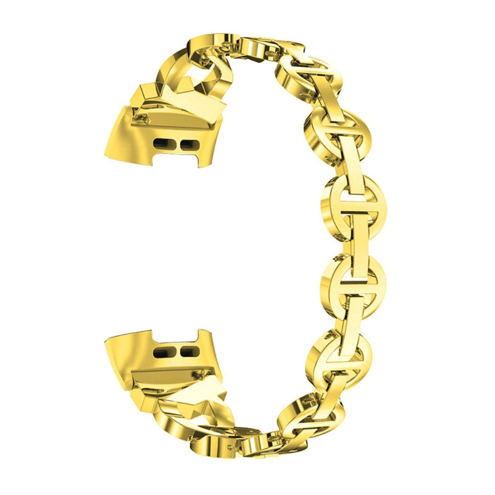 Fed Fitbit Charge 4 / Fitbit Charge 3 Metal og Rhinsten Rem - Guld#serie_2