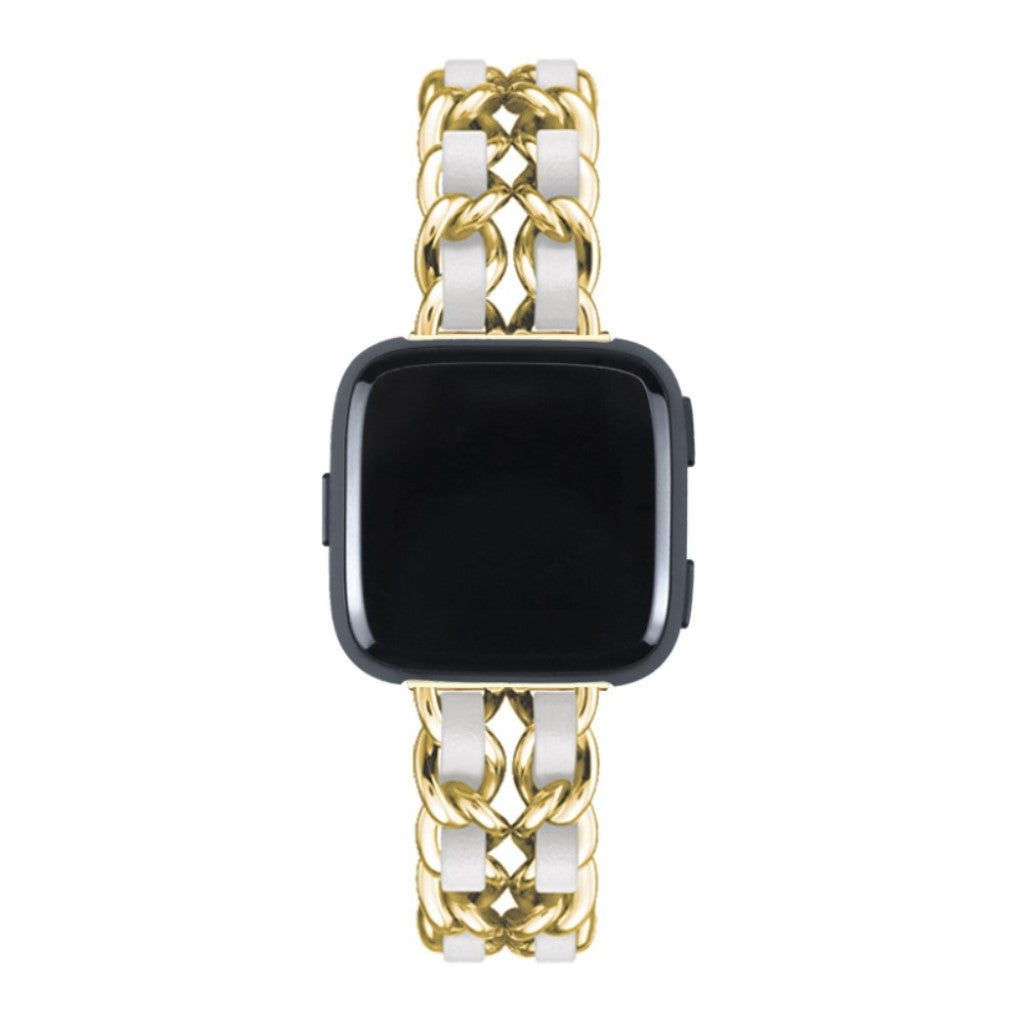 Smuk Fitbit Versa 3 / Fitbit Sense Metal og Kunstlæder Rem - Hvid#serie_4